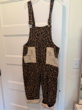 Jack & Jones Brown and Black Leopard Print Overalls
